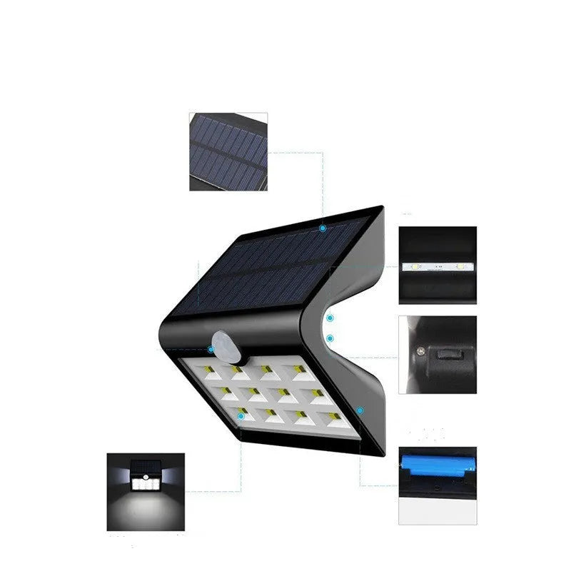 Solar outdoor wall light with waterproof housing and integrated solar panel for garden security illumination