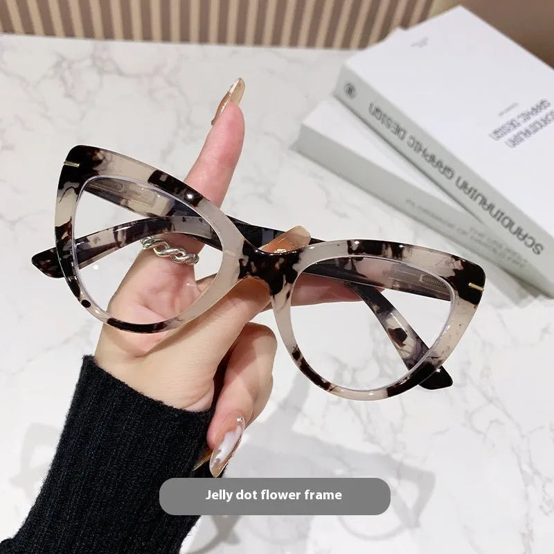 Women's large cat's eye presbyopic glasses with dragon and phoenix decoration on frames