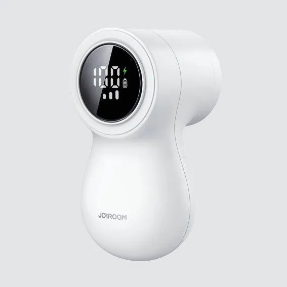 White electric lint remover with digital display and USB charging port