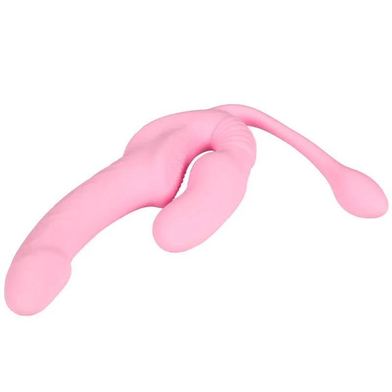 Pink three-shock double-headed dragon silicone dildo with remote control for women's wearable use