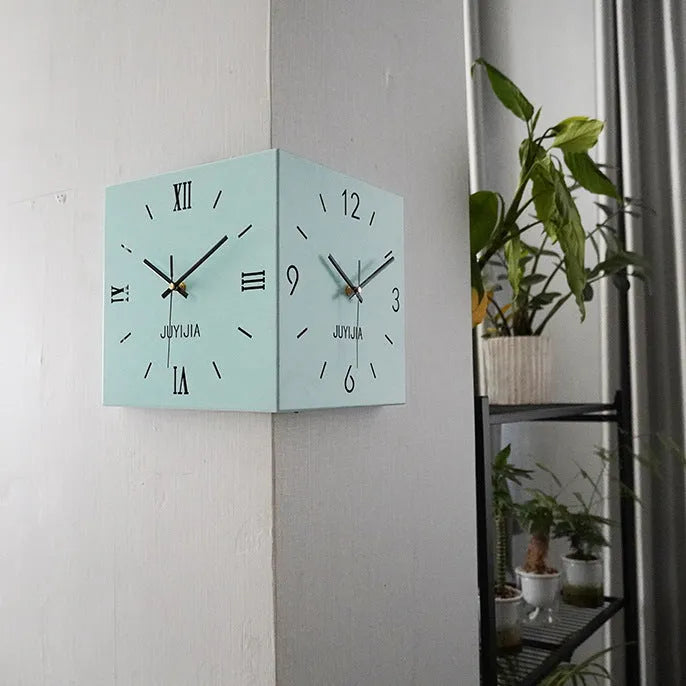 Double-sided bedroom background wall sticker decorative corner wall clock with Rome lights and metal shell in modern simplicity style