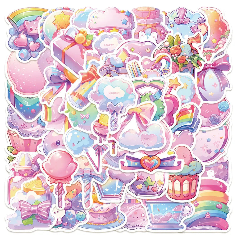 Fresh candy small object decorative waterproof stickers, 50 sheets, cute style, 4-7 cm size.