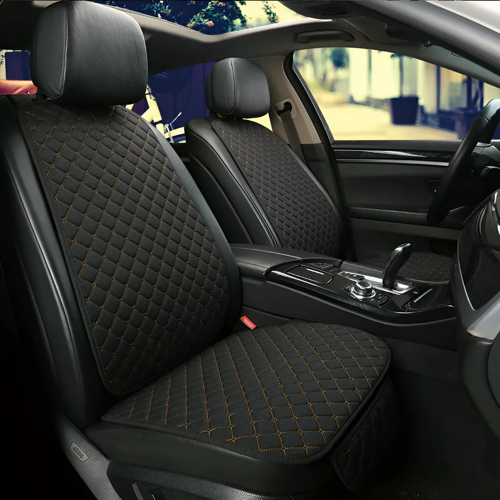 Linen universal car seat cushion in a choice of colours including cream, coffee, red, black gold, and classic black.