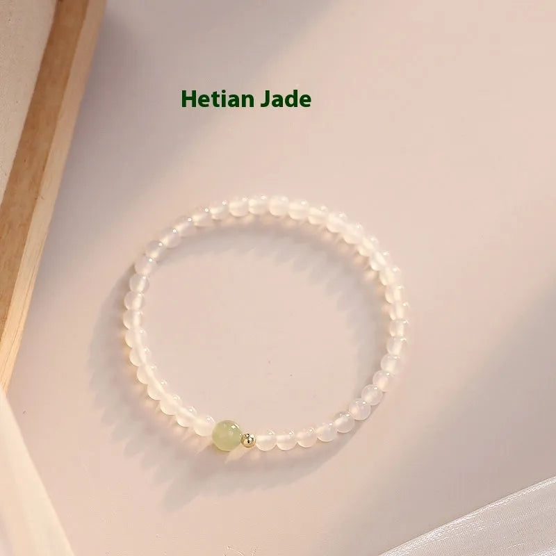 Natural Hetian jade white agate women's bracelet with New Chinese style design measuring 15cm