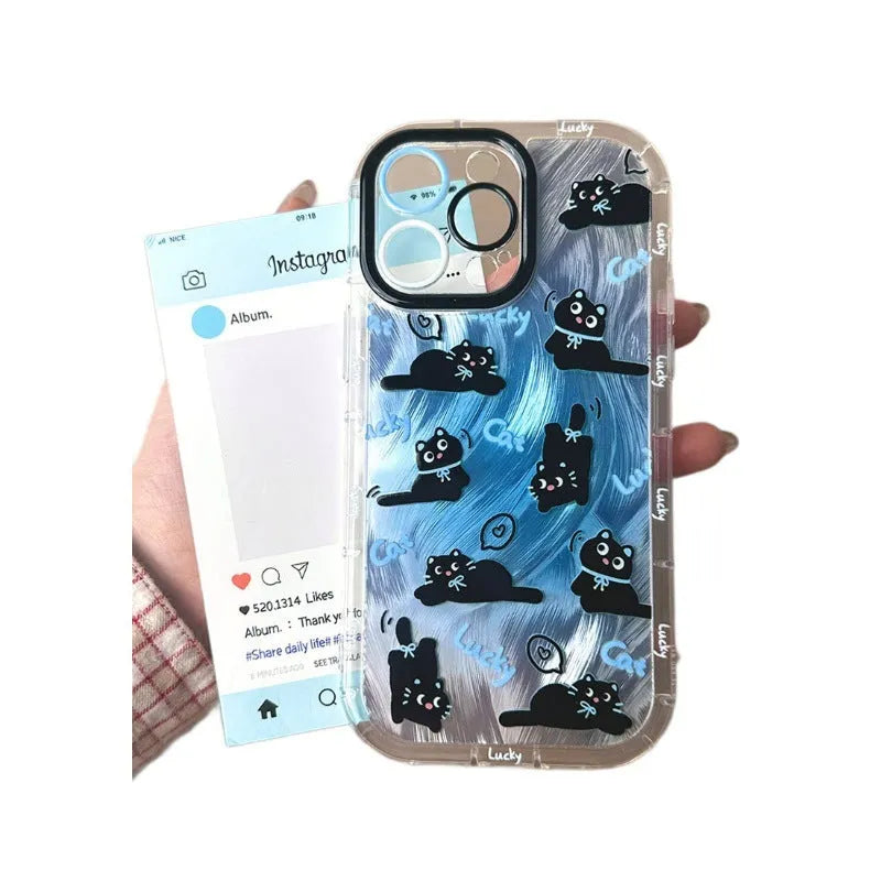 Blue cat pattern PC phone case for Apple iPhone with spray paint finish, fall protection design