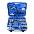 28-piece blue automotive cooling system pressure tester kit with vacuum purge and refill tools
