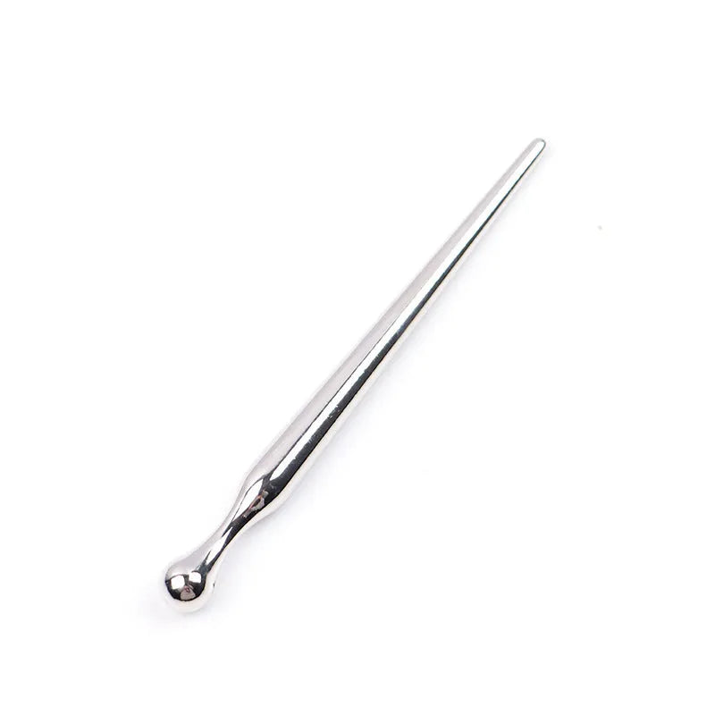 Silver metal urethral plug stick with graduated round beads and horse eye base