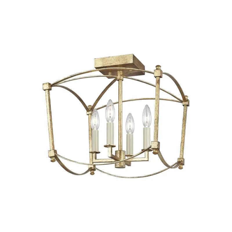 Iron droplight ceiling lamp with 4 light heads in gold or black finish for stair lighting