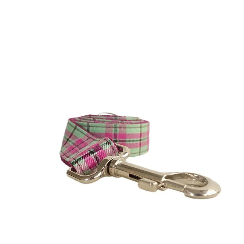 Mint green polyester dog collar and matching lead set on a white background.