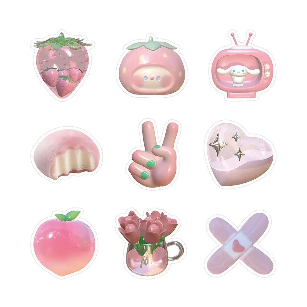 Two sheets of pink girl heart decorative stickers with realistic 3D effect, showing style A and style B patterns.