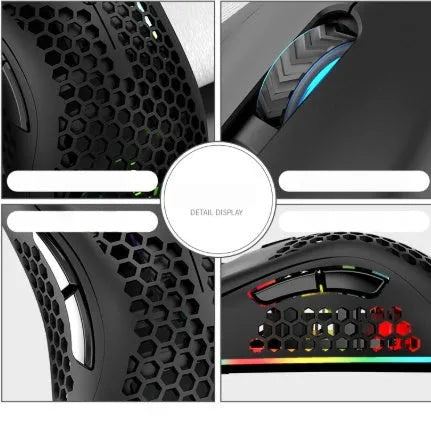 Hollow out design wireless mouse with luminous charging feature in cyan colour showing compact dimensions