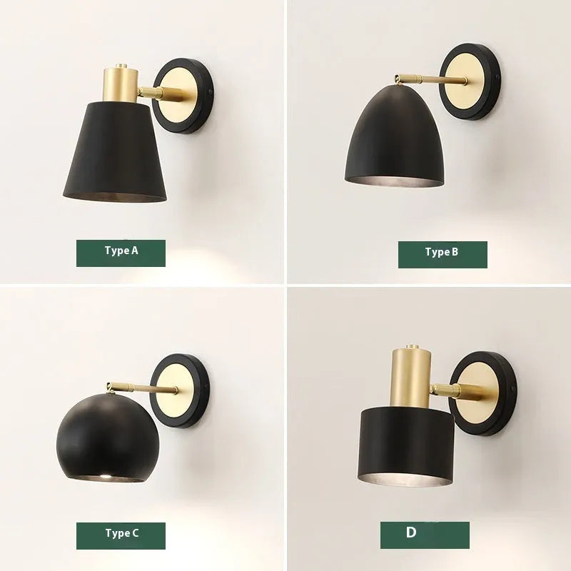 Nordic style iron wall lamp mounted on a wall, showcasing its welded shade design.