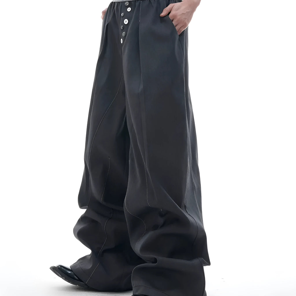 Straight-leg high-waisted casual trousers in grey with a button-open design line.