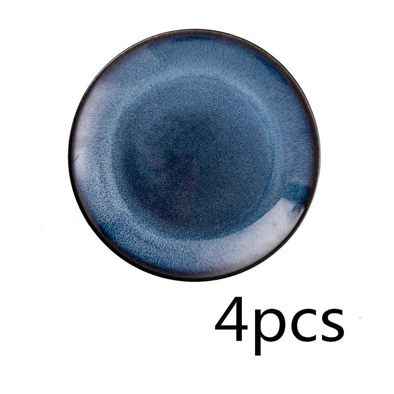 Blue Kiln Variation European-style porcelain shallow plate, 10 inch (25.2 cm) on table