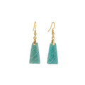 Amazonite trapezoid earrings with rough stone texture in gold and silver colours