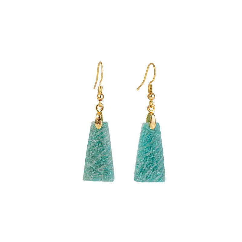 Amazonite trapezoid earrings with rough stone texture in gold and silver colours