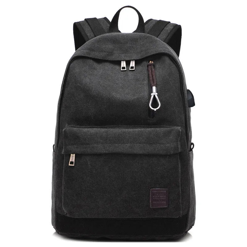 Canvas backpack with USB charging port and laptop compartment in grey colour