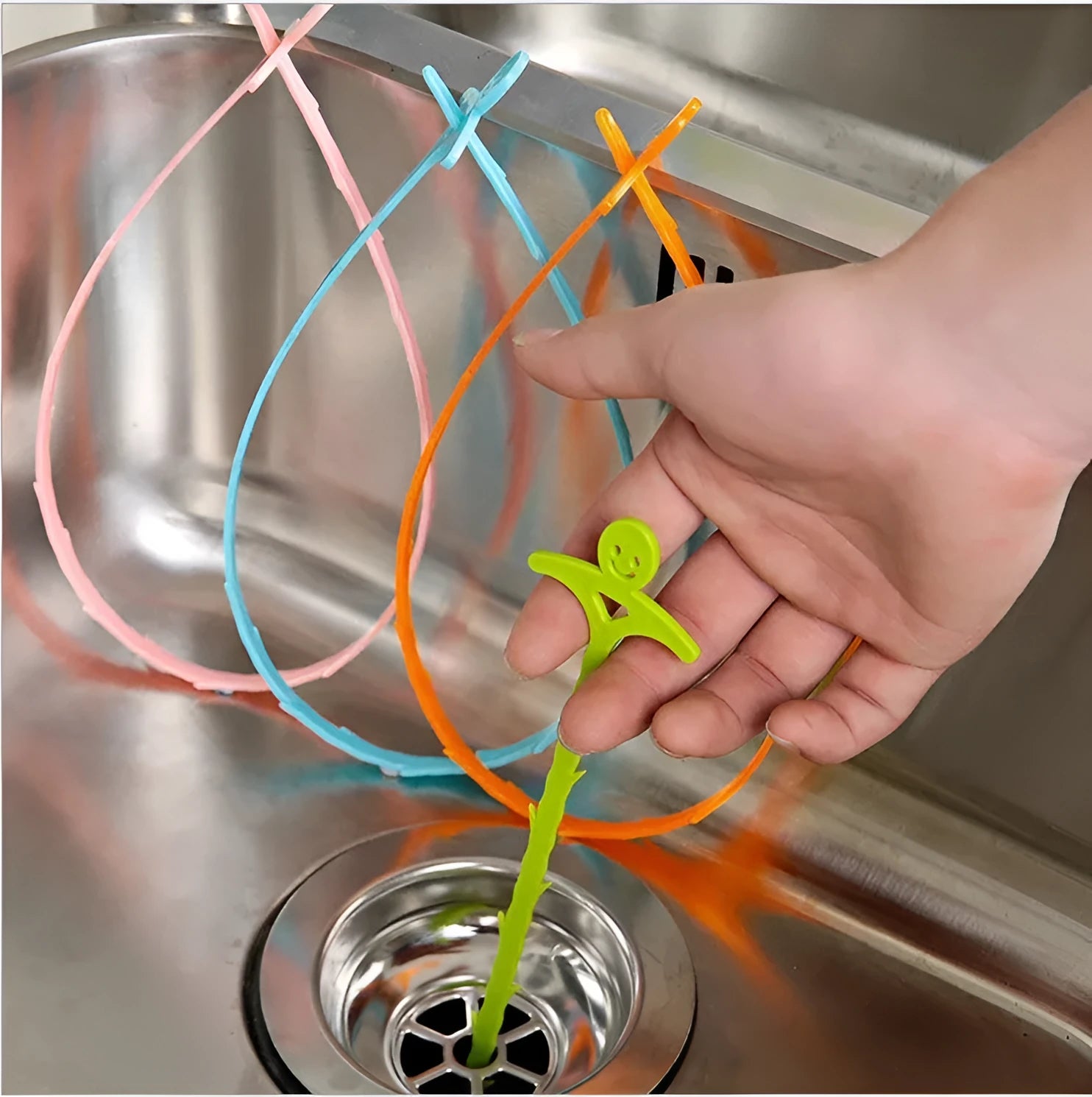 Kitchen pipe dredging hook 51cm PP material bendable sink drain cleaner blue smiley face