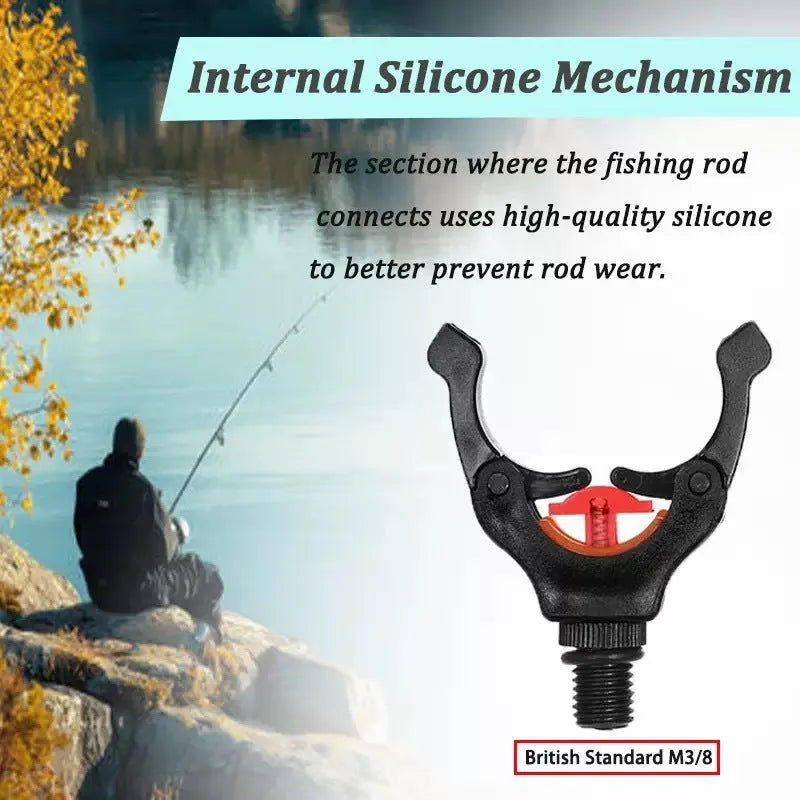 Black fishing rod bracket with clamp and magnet mount, stainless steel and nylon plastic bracket head