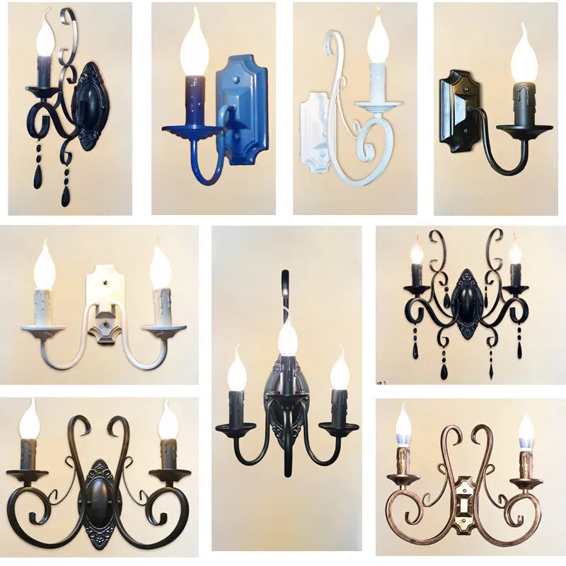 Black iron double-headed retro French wall lamp with European style