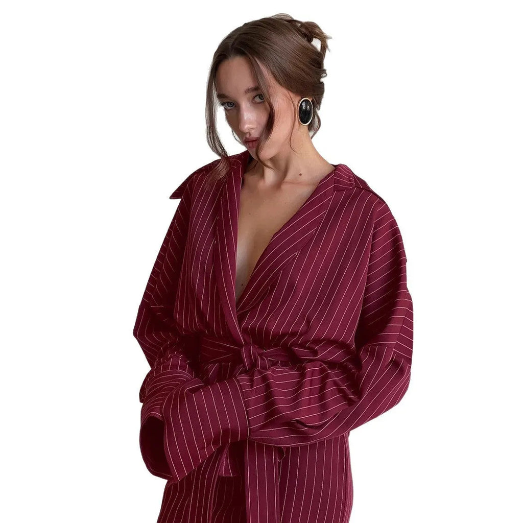 Red retro striped plaid two-piece skirt set with shirt-sleeve top and skirt, women's sizes S M L
