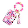 Women's floral print leather card bag in light pink, slim design, nine colour options
