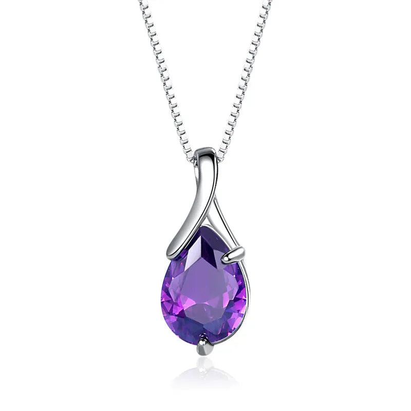 Sterling silver S925 pendant with amethyst stone and diamond-like accents on white background
