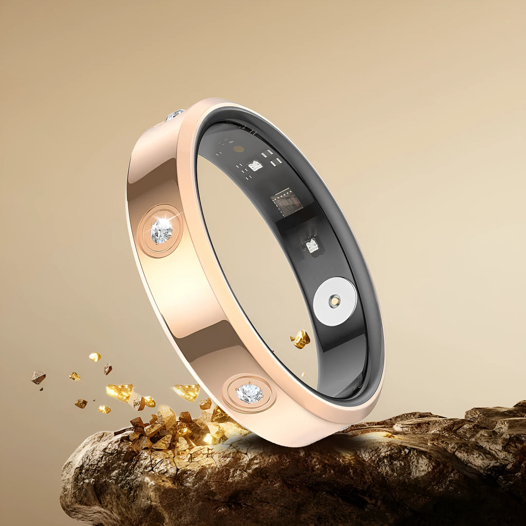 Smart ring blood oxygen heart rate monitor in silver size 10 with charging cable