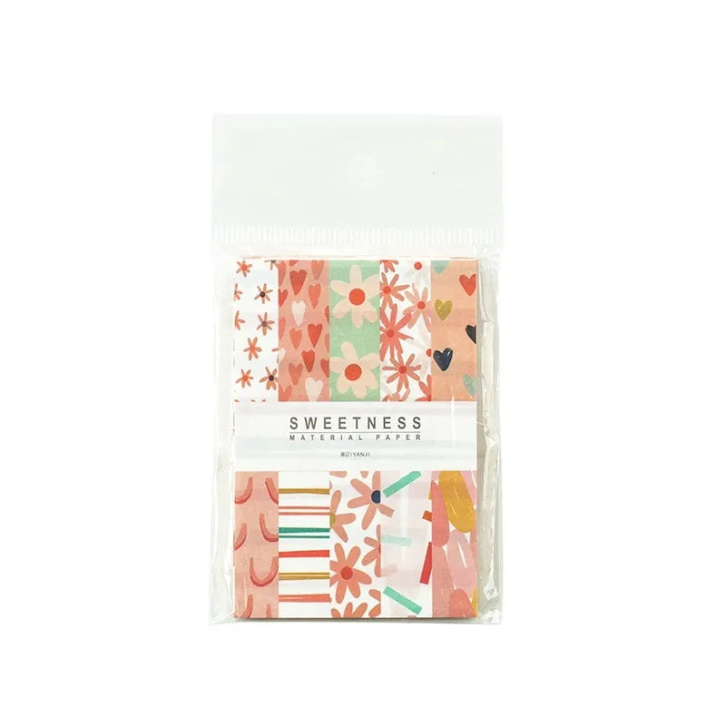 Pack of 50 colourful retro dessert-themed collage note papers, each measuring 56mm by 83mm