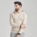 Men's cotton brocade hoodie long-sleeve pullover loose fit casual sweatshirt black front view