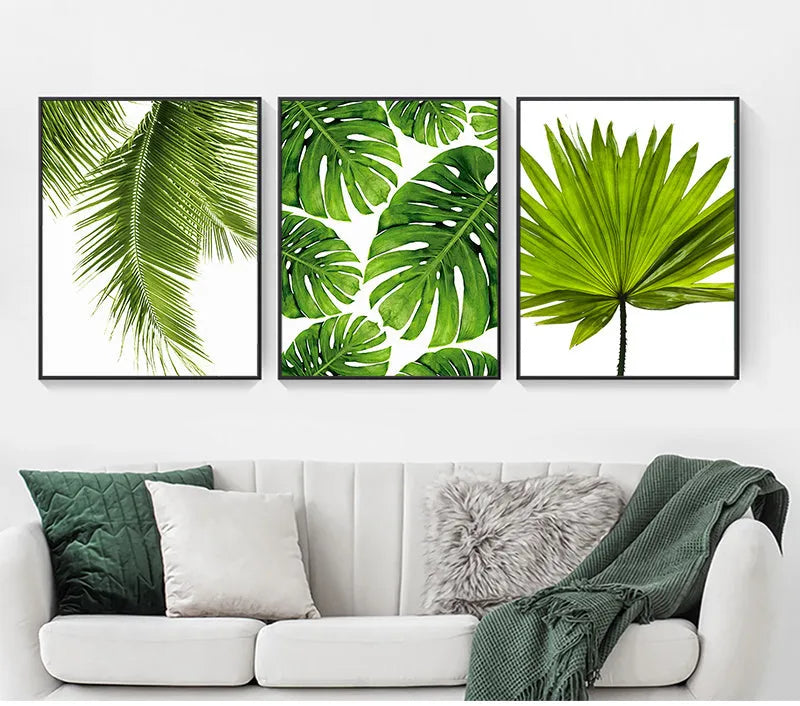Frameless green plant canvas painting wall art, multiple sizes 10x15cm to 60x90cm, style A B C