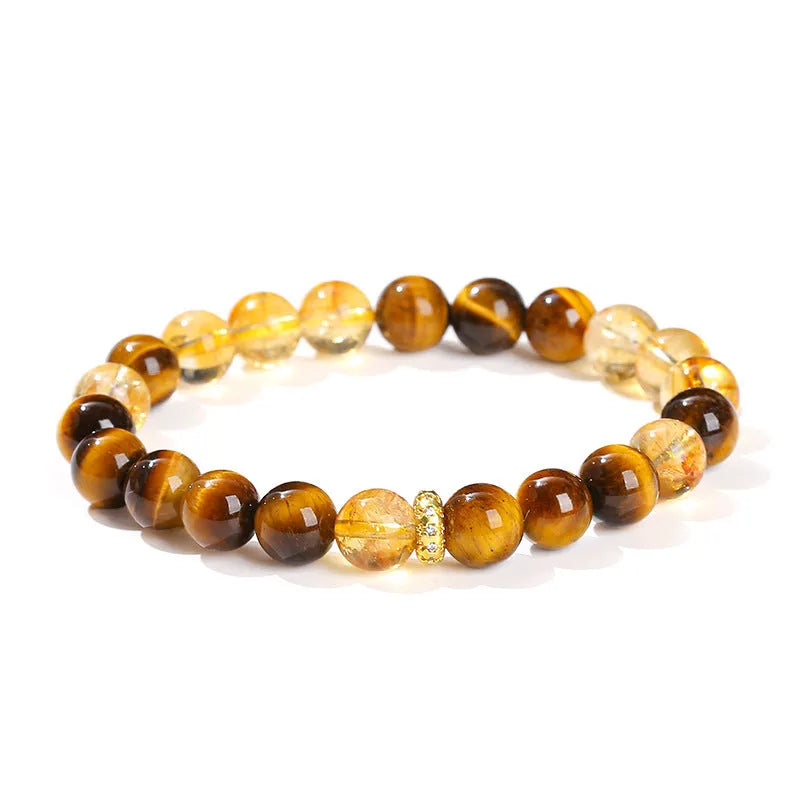 Yellow tiger eye crystal bracelet with 8mm natural stone beads and mixed yellow tower beads