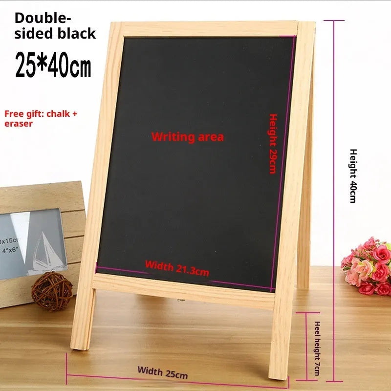 A-shaped double-sided wooden easel with 20 x 30cm blackboard in natural wood colour