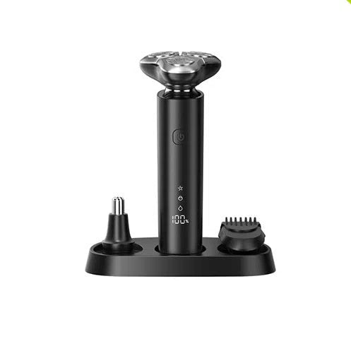 LED electric washing three-head shaver with digital display, rechargeable battery, and cleaning brush