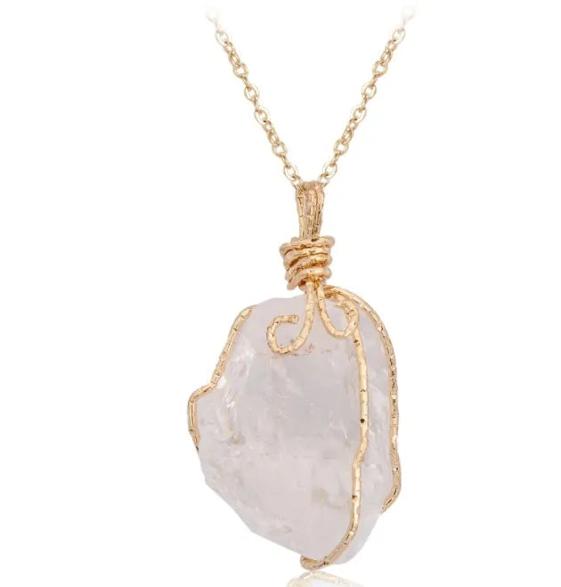 Natural stone pendant irregular rough crystal necklace amethyst with gold setting