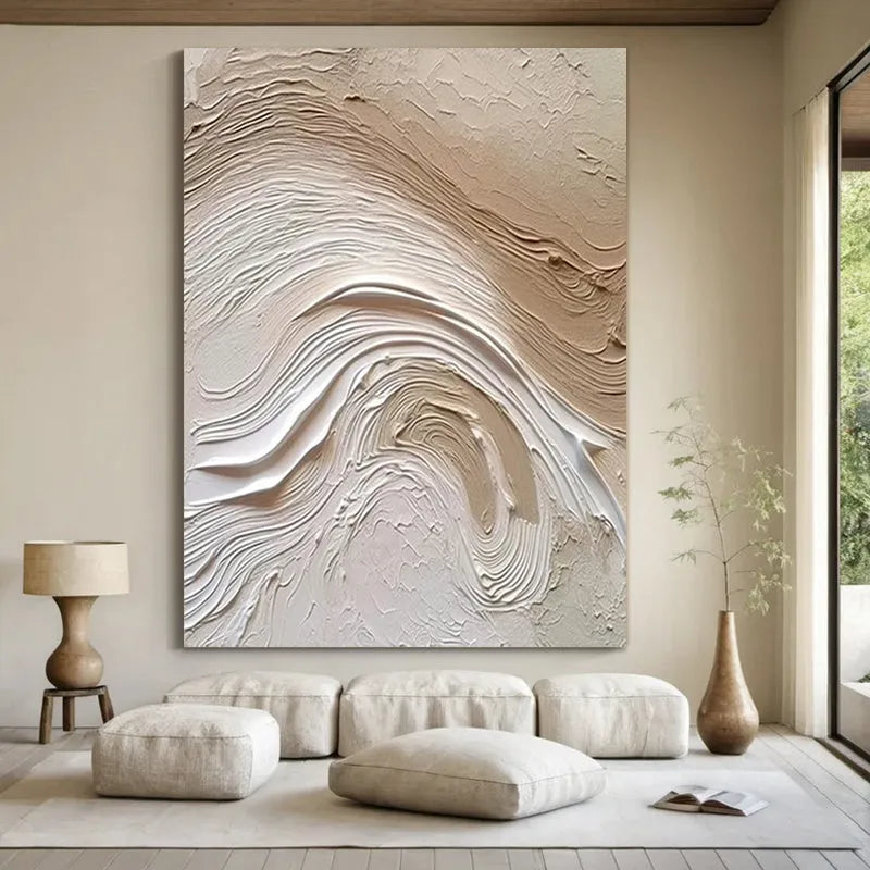 Handmade oil painting on canvas, 50 x 70cm frameless, cream wind entrance decoration in simple modern style