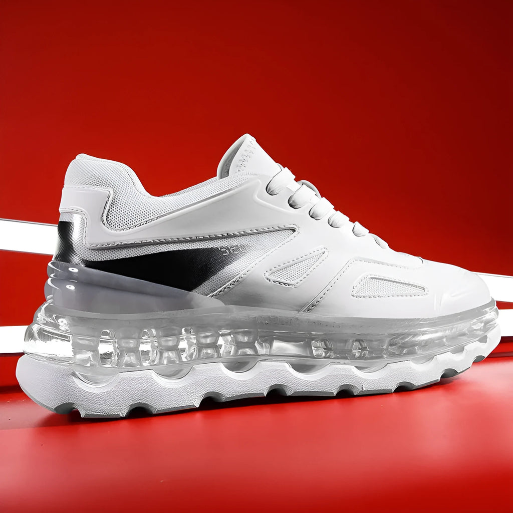 Men's white or black full palm air cushion sports shoes with breathable PU upper and wear-resistant sole