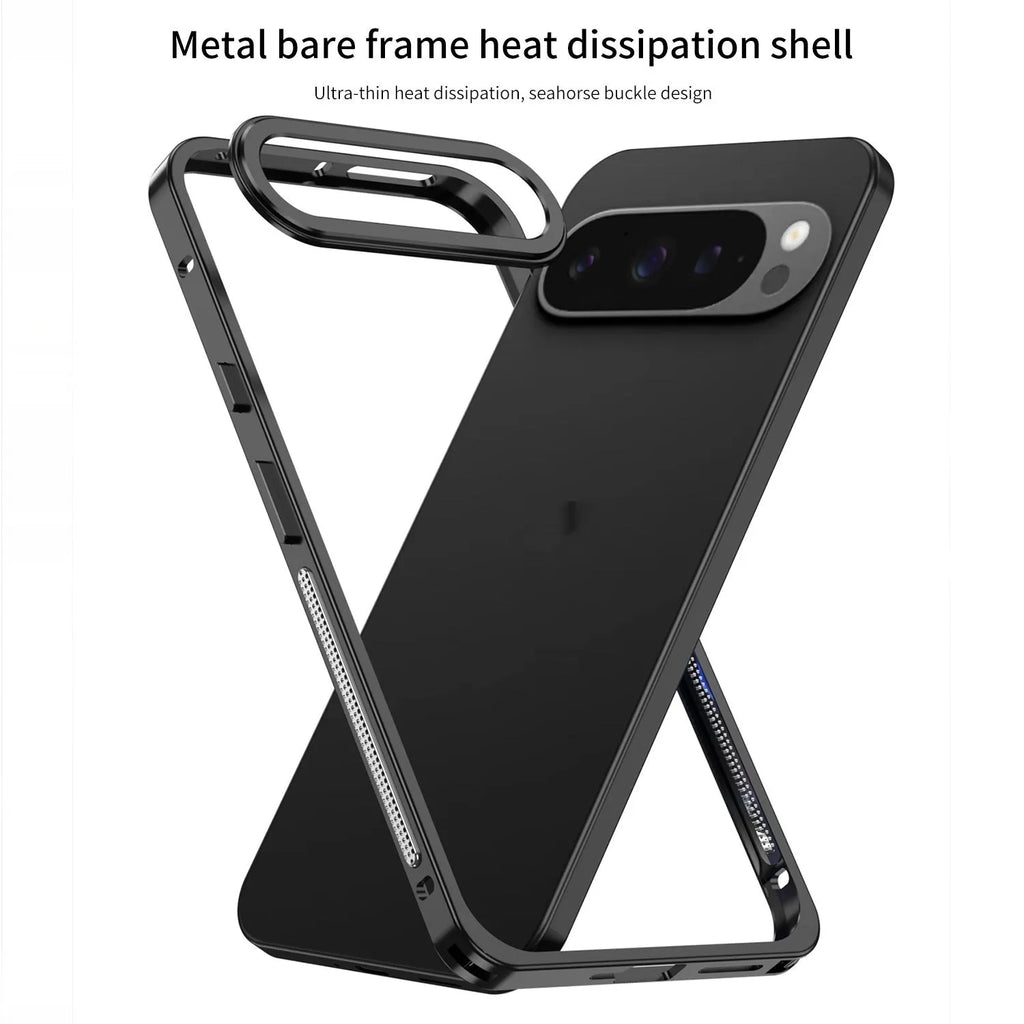 Aluminium alloy phone case with heat dissipation bracket for Google Pixel 9 Pro XL in black finish