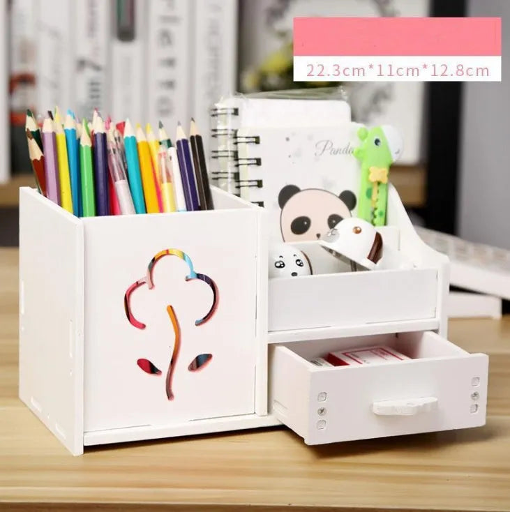 Multi-function pen holder cartoon desktop storage box for students in pink with Blink cat design