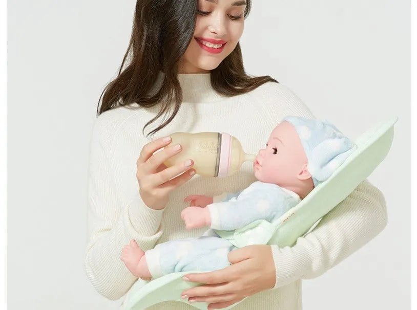 Beige breastfeeding pillow with cross embracing design for neonatal anti-emeic support, plain pattern