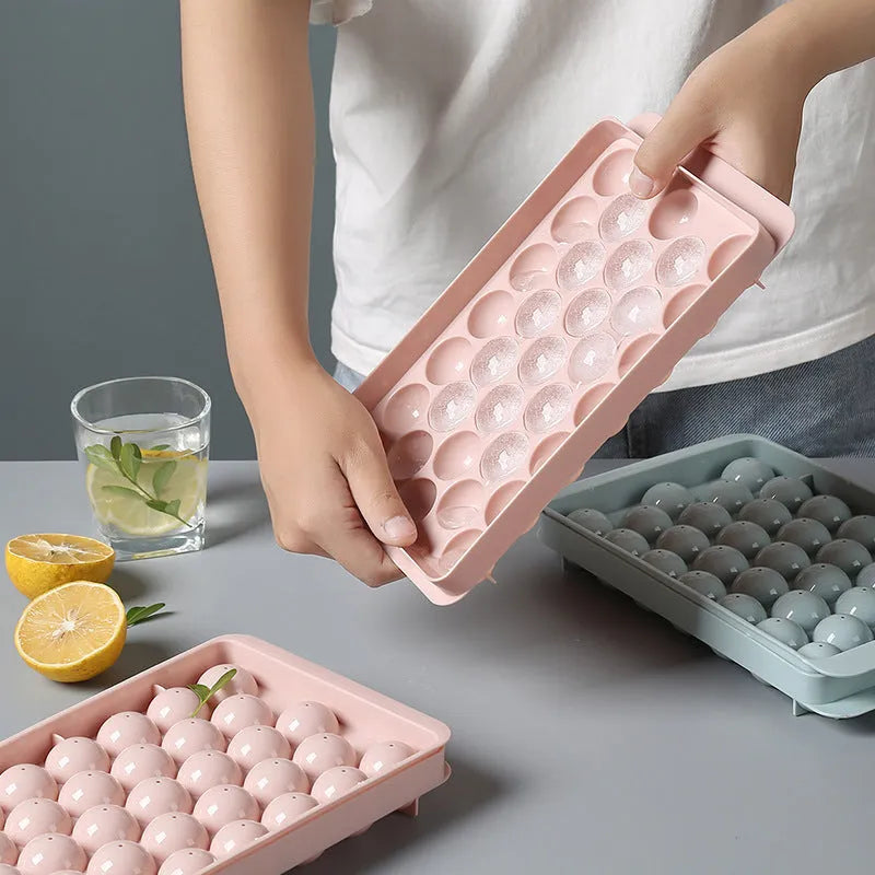 Round ice ball mould set in sky blue or pink with 18 or 33 cube grids