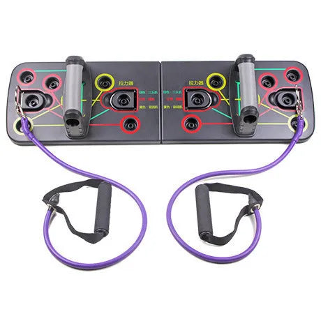 Folding push-up board with pull rope and two support armrests, 67 x 19 x 1.5 cm, for home fitness