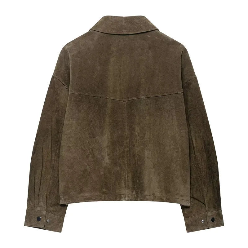 Women's PU leather jacket in regular fit with Japanese Korean casual style design