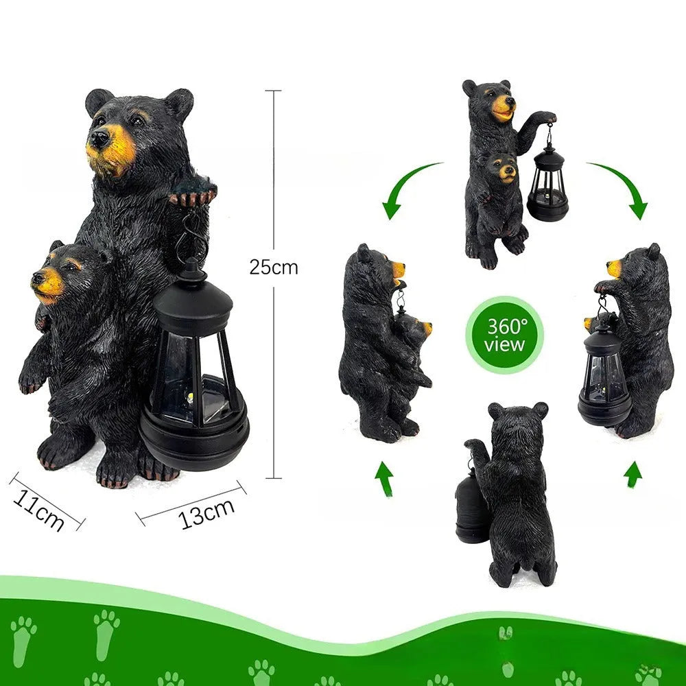 Resin bear lantern ornament in Black Bear or Grizzly Bear Mother And Child design for shelf and cabin decor