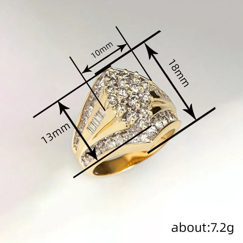 Gold electroplated heavy industry ring with geometric palace style design on copper