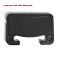 Black ABS car tray with foldable drink cup holder on a car passenger seat
