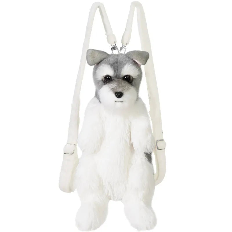 Schnauzer artificial dog backpack cartoon puppy doll with black bow and white strap