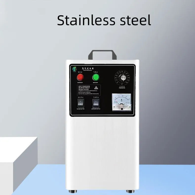 Stainless steel and white ozone generator for fruit and vegetable treatment with air-cooled system