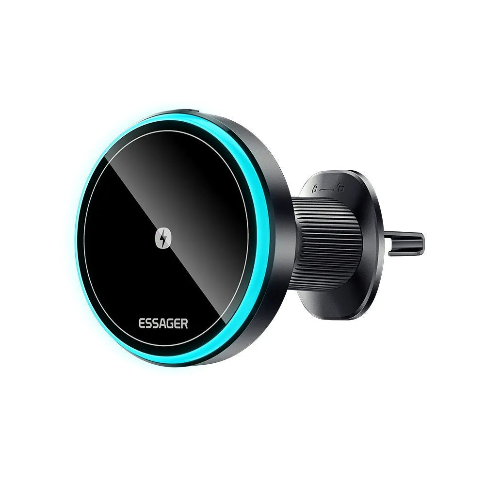 15W magnetic suction wireless car charger bracket with black finish for air vent mounting