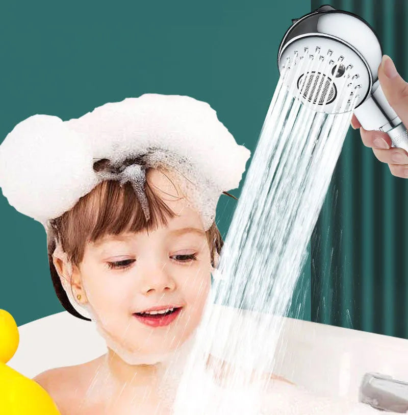 Silver handheld pet and baby shower head with non-pressurised gentle spray nozzle